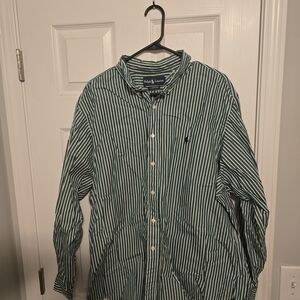Ralph Lauren Green and White Striped Shirt